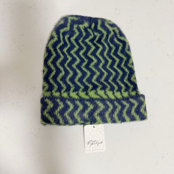 Free People fuzzy chevron beanie winter hat in acid combo NWT - Picture 2 of 8